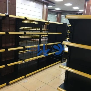 قفسه فلزی دوطرفه وسط فروشگاهی 6 لیبل زرد 1